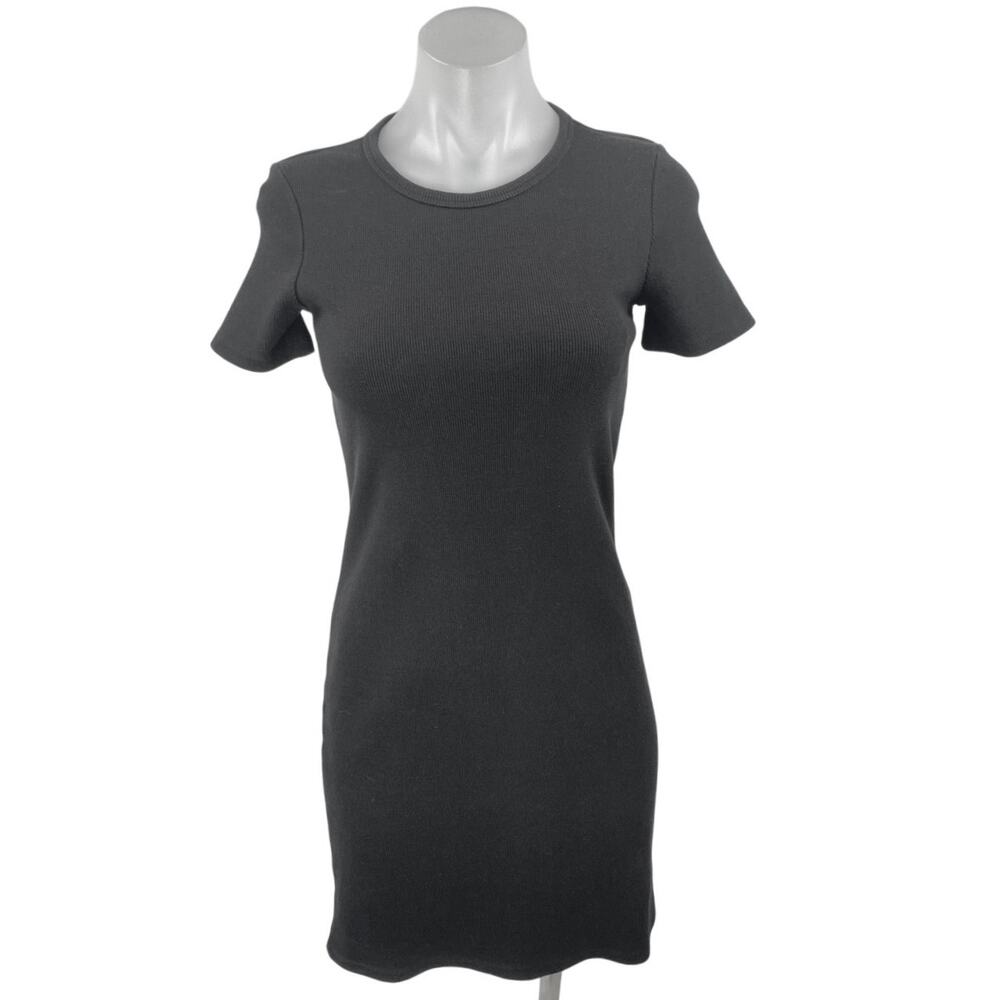 Aritzia Wilfred Free Black Short Sleeve Ribbed Knit Sweater Mini Bodycon Dress S